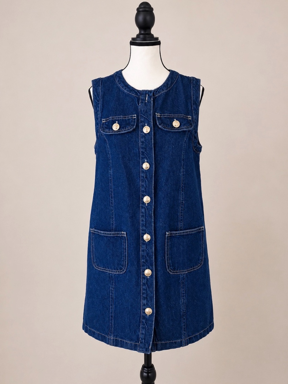 River Island Denim Button-Front Mini Dress Dark Wash Mod Style Size 6 - Picture 13 of 13